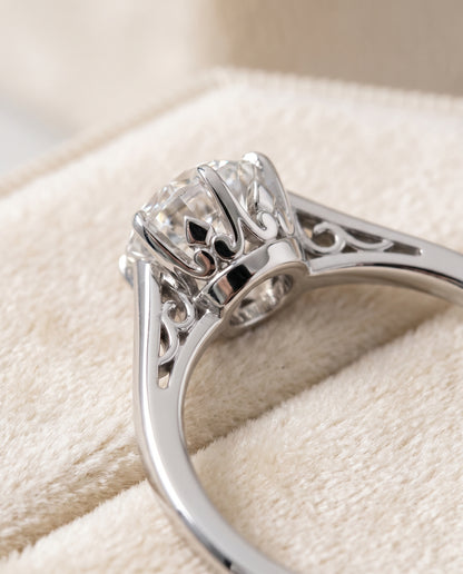 The Natalia Antique Scroll Gallery East West Solitaire Oval Engagement Ring Setting in Platinum
