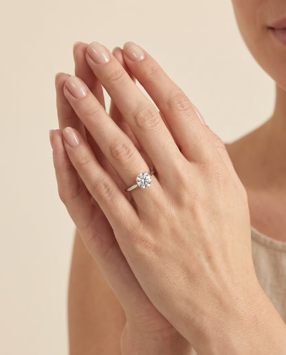 The Natalia Antique Scroll Gallery East West Solitaire Round Engagement Ring Setting in 18K White Gold