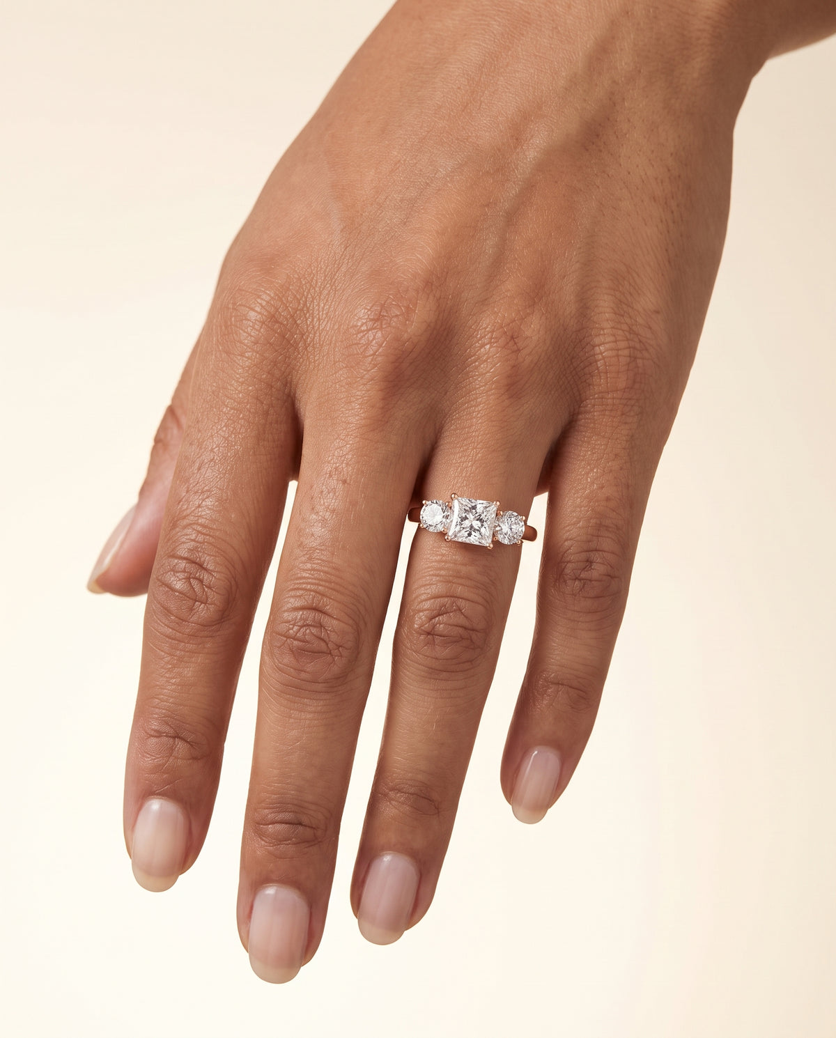 The Natalie Classic Three Stone Princess Cut Engagement Ring Setting in 14K Rose Gold