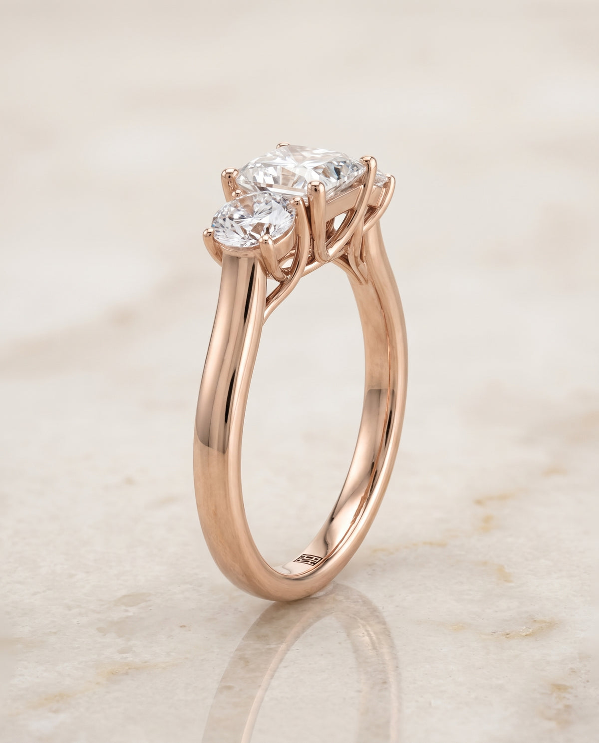 The Natalie Classic Three Stone Princess Cut Engagement Ring Setting in 14K Rose Gold