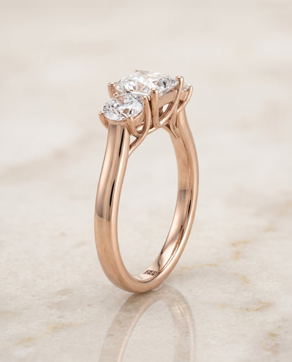 The Natalie Classic Three Stone Princess Cut Engagement Ring Setting in 14K Rose Gold