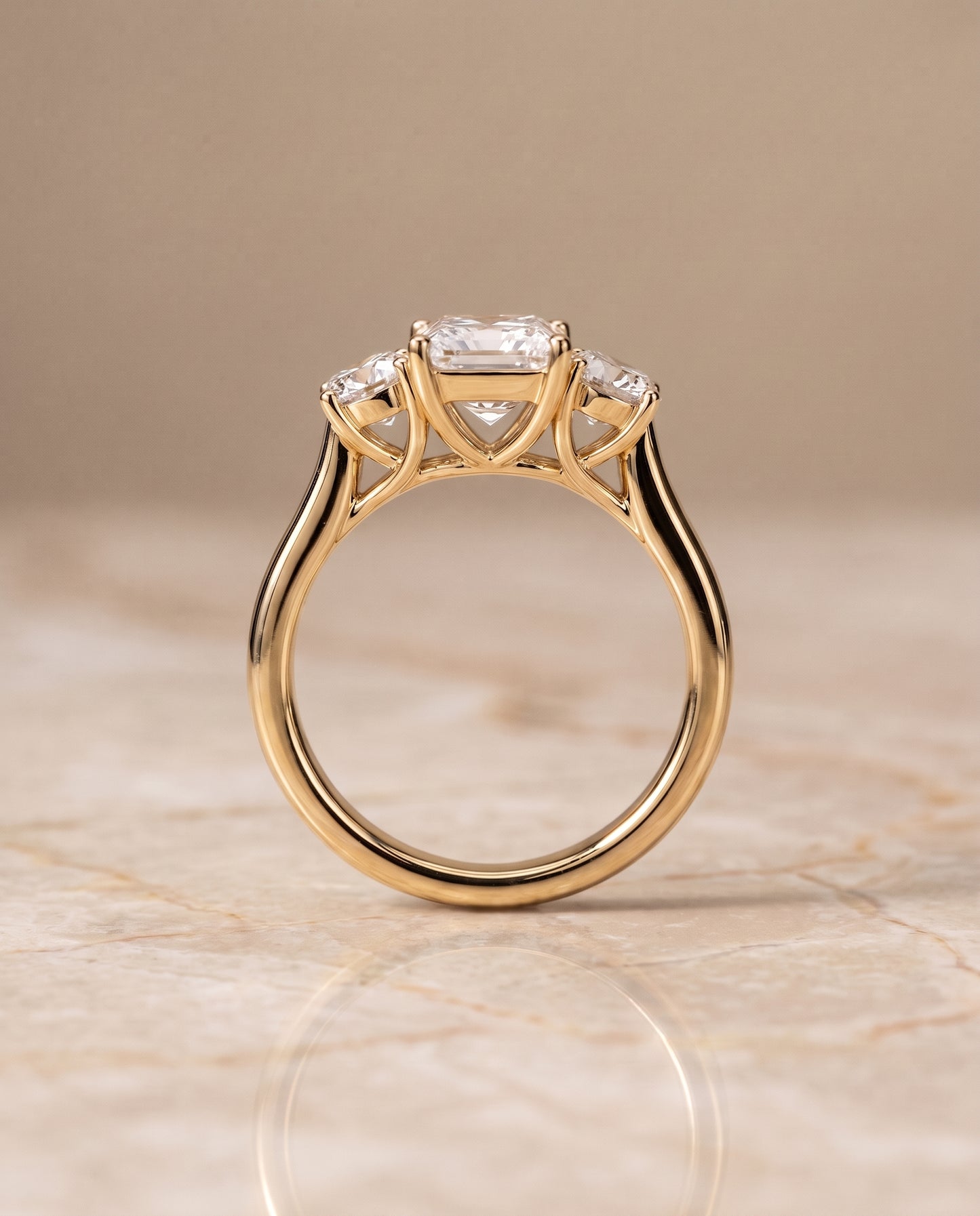 The Natalie Classic Three Stone Princess Cut Engagement Ring Setting in 18K Yellow Gold