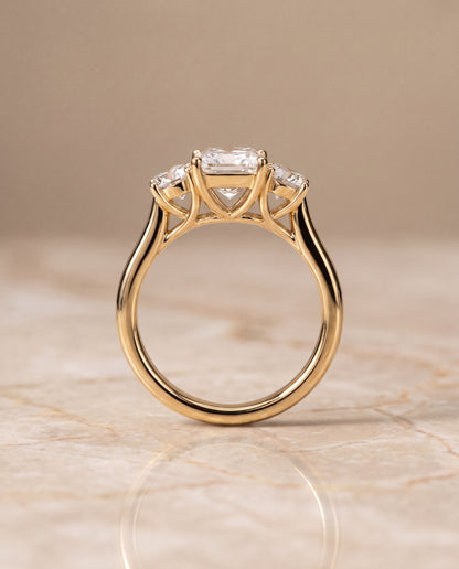 The Natalie Classic Three Stone Princess Cut Engagement Ring Setting in 18K Yellow Gold