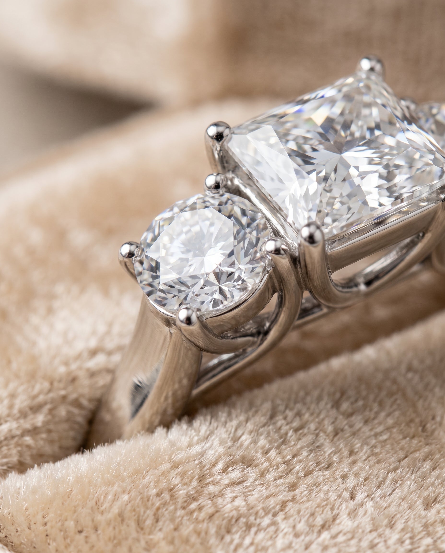 The Natalie Classic Three Stone Princess Cut Engagement Ring Setting in Platinum