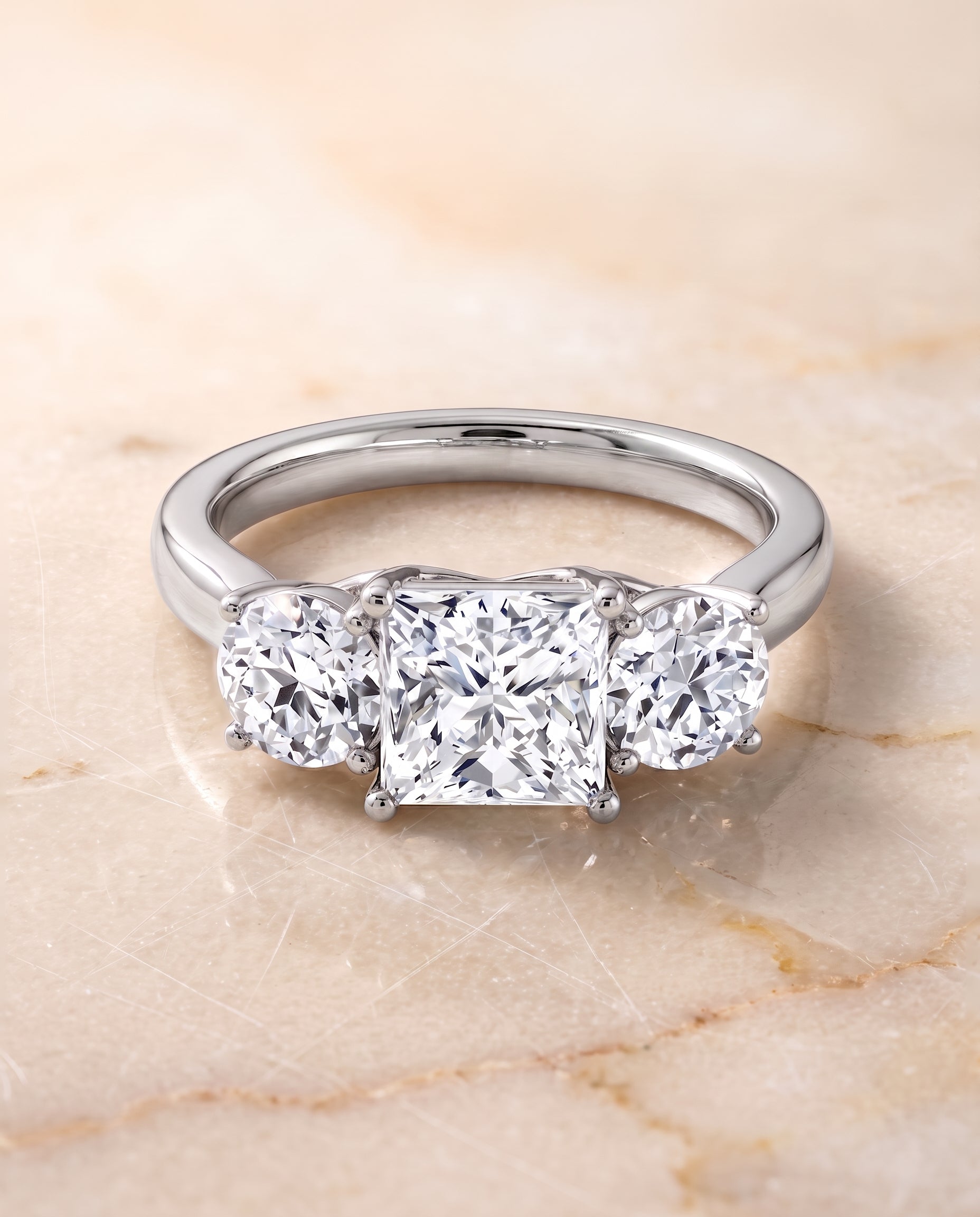 The Natalie Classic Three Stone Princess Cut Engagement Ring Setting in Platinum