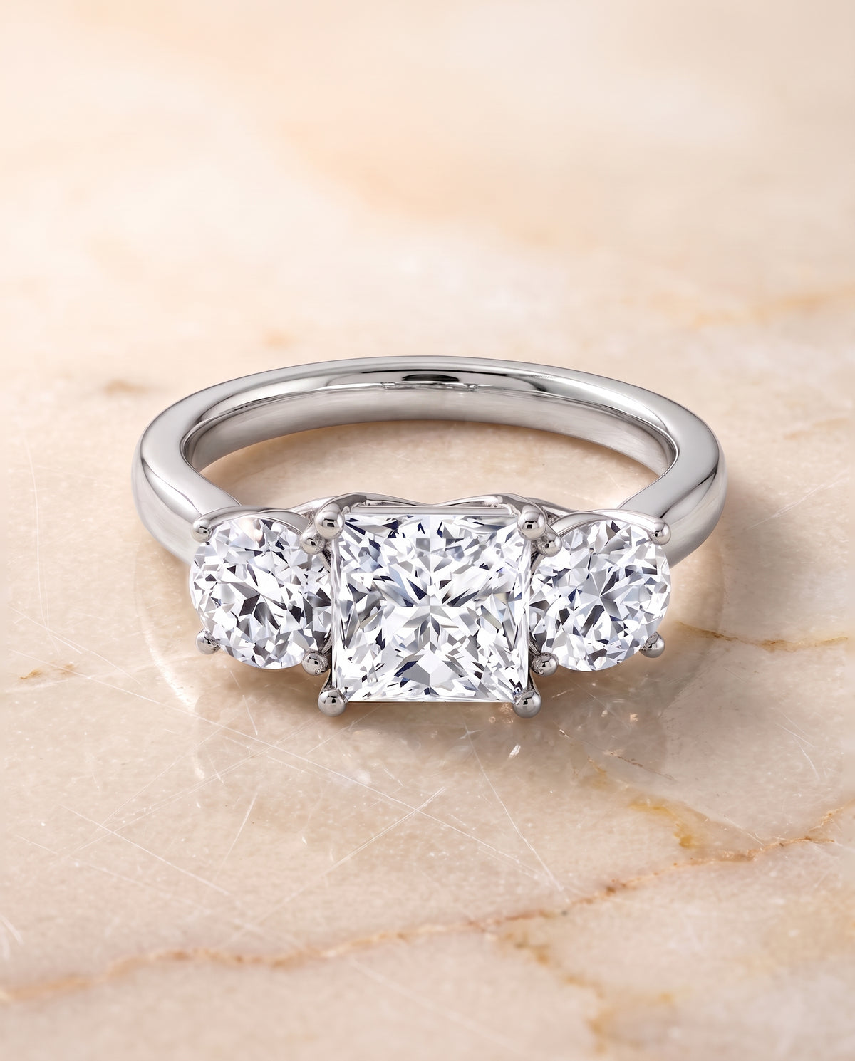 The Natalie Classic Three Stone Princess Cut Engagement Ring Setting in Platinum