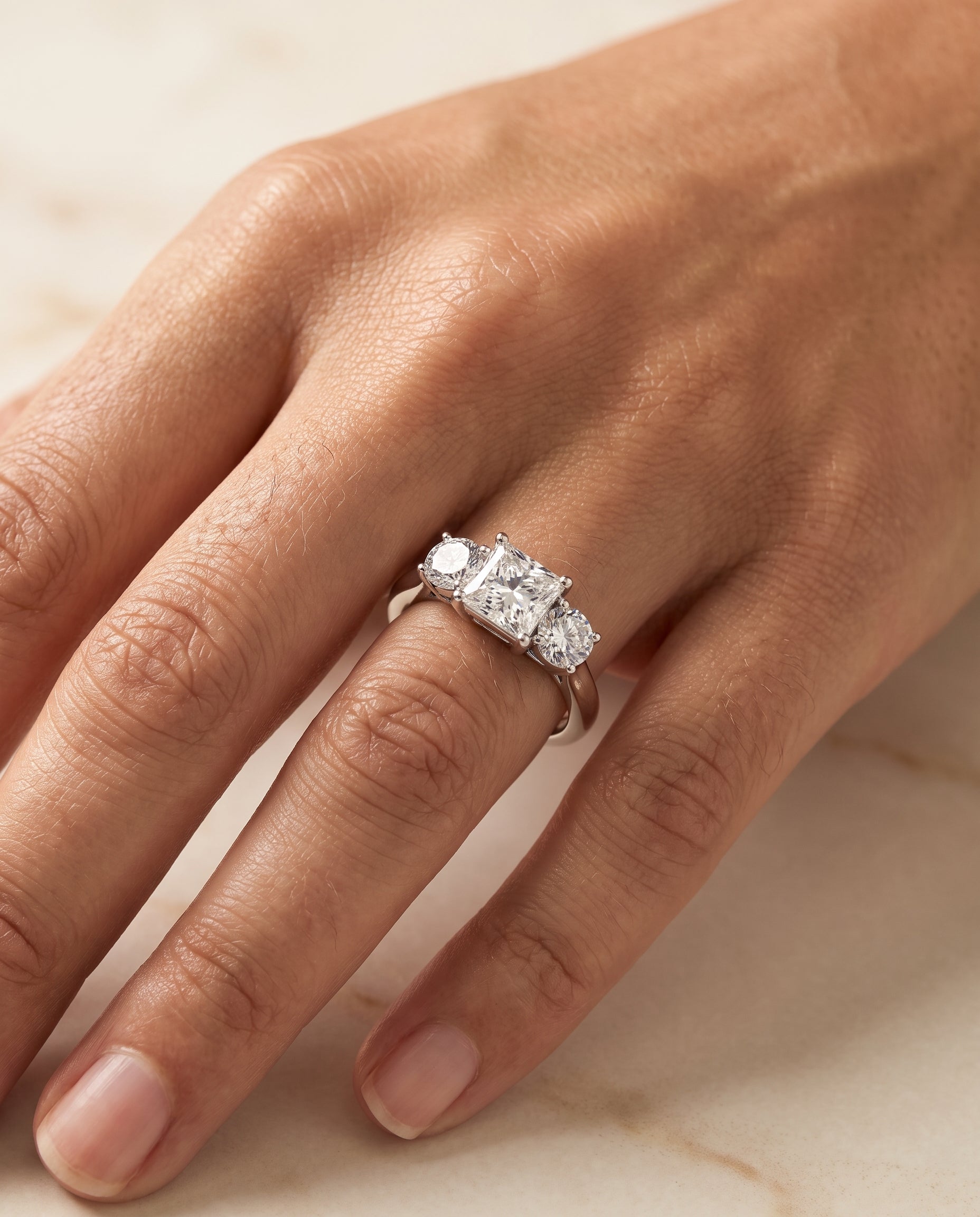 The Natalie Classic Three Stone Princess Cut Engagement Ring Setting in Platinum