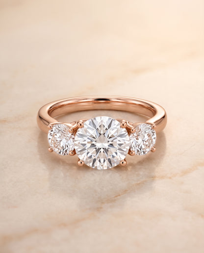 The Natalie Classic Three Stone Round Engagement Ring Setting in 14K Rose Gold
