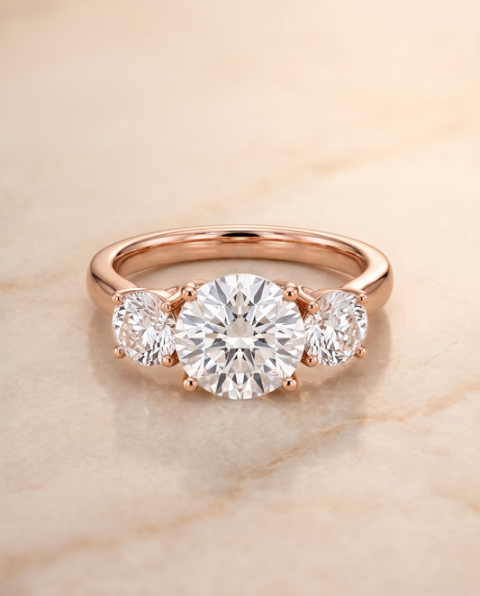 The Natalie Classic Three Stone Round Engagement Ring Setting in 14K Rose Gold
