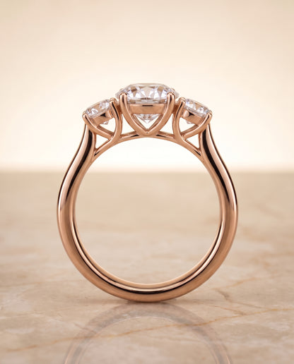 The Natalie Classic Three Stone Round Engagement Ring Setting in 14K Rose Gold