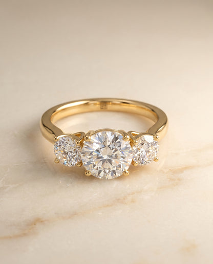 The Natalie Classic Three Stone Round Engagement Ring Setting in 18K Yellow Gold