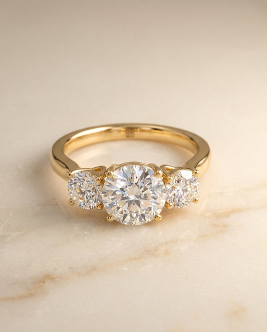 The Natalie Select Three Stone Engagement Ring with Lab Diamond in 18K Yellow Gold - view 1
