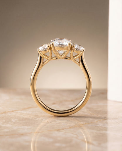 The Natalie Classic Three Stone Round Engagement Ring Setting in 18K Yellow Gold