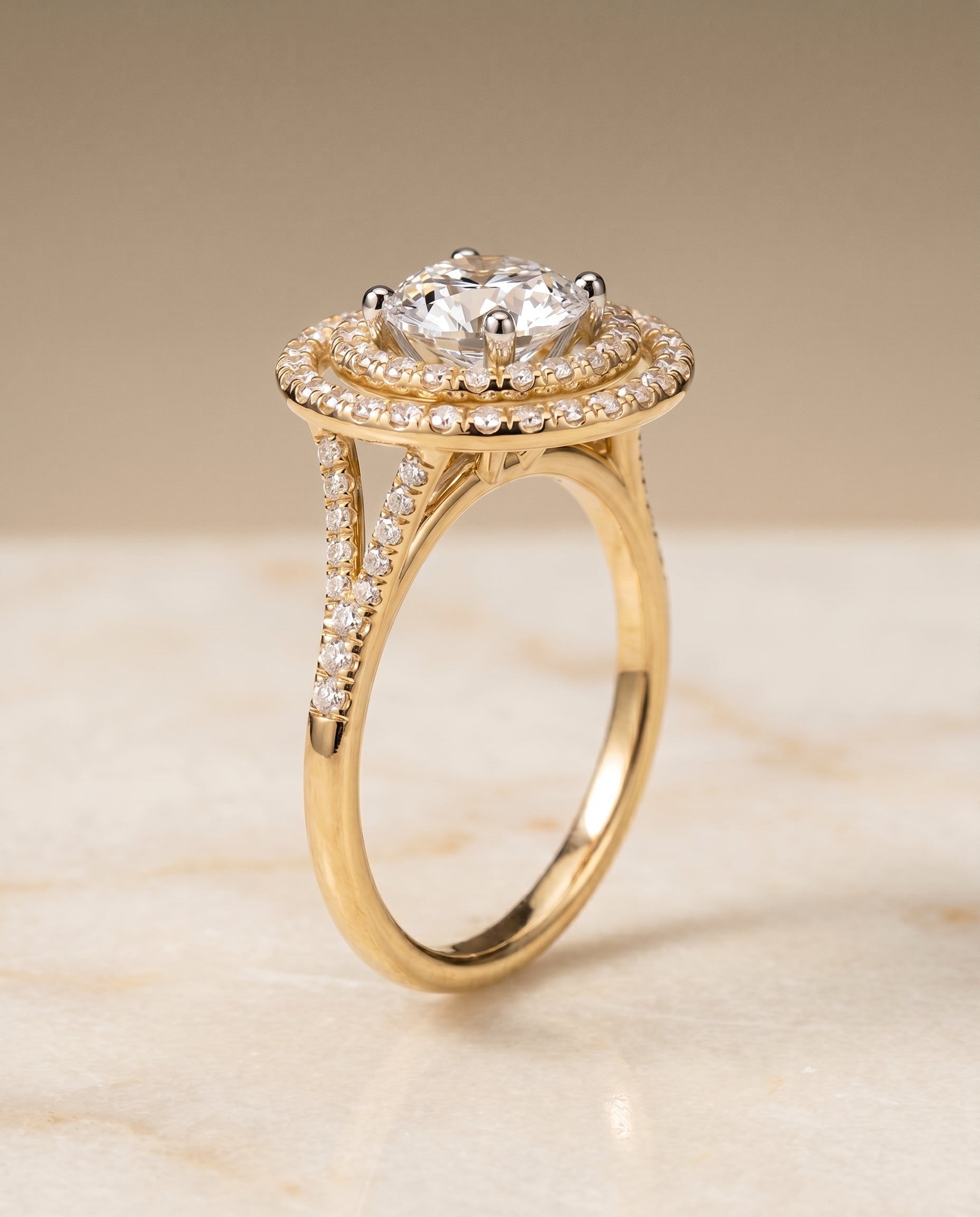 Nedda Select Double Halo Split Shank Pave in 18K Yellow Gold – view 1