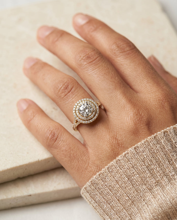 Nedda Select Double Halo Split Shank Pave in 18K Yellow Gold – view 3