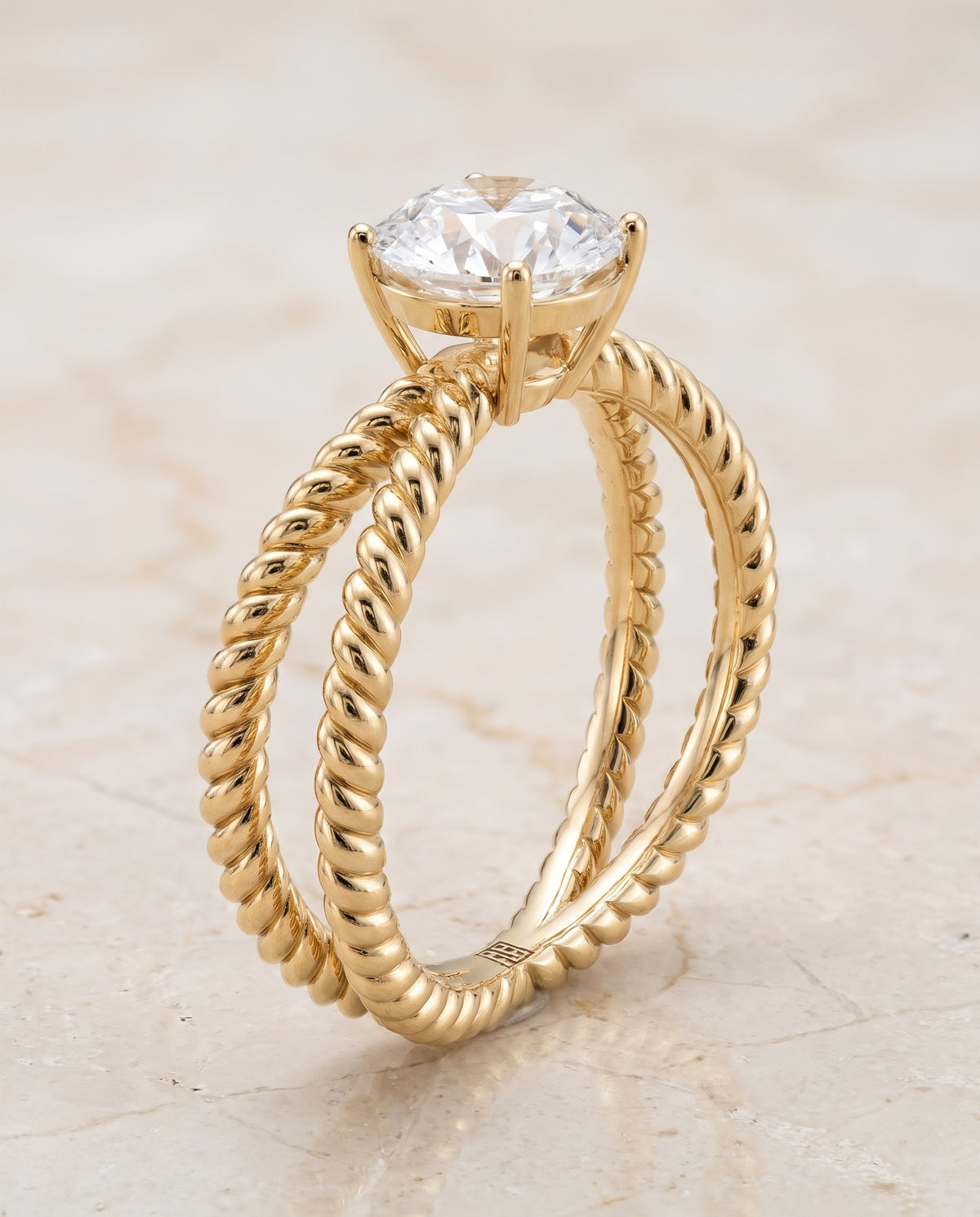 The Nona Twisted Rope Solitaire Round Engagement Ring Setting in 18K Yellow Gold