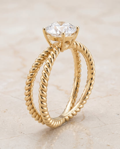 The Nona Twisted Rope Solitaire Round Engagement Ring Setting in 18K Yellow Gold
