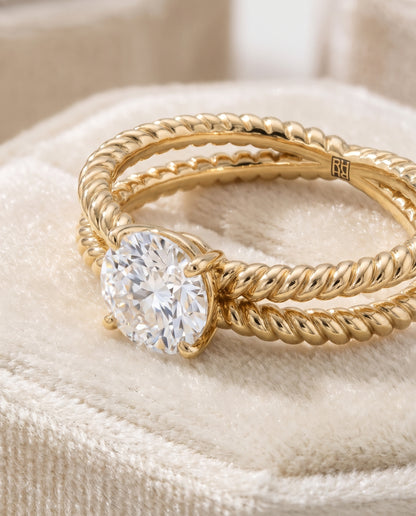 The Nona Twisted Rope Solitaire Round Engagement Ring Setting in 18K Yellow Gold