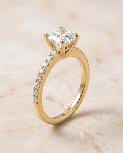 The Norah Classic Linear French Pavé Asscher Cut Engagement Ring Setting in 18K Yellow Gold