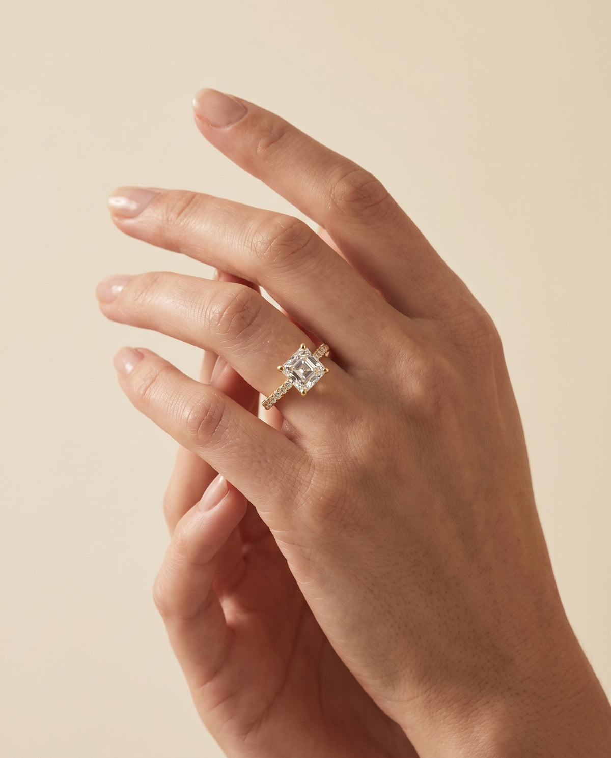 The Norah Classic Linear French Pavé Asscher Cut Engagement Ring Setting in 18K Yellow Gold