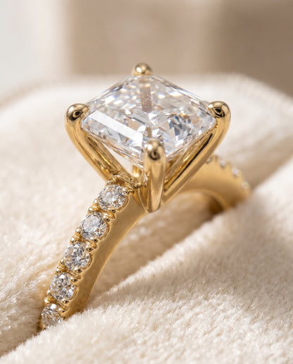 The Norah Classic Linear French Pavé Asscher Cut Engagement Ring Setting in 18K Yellow Gold