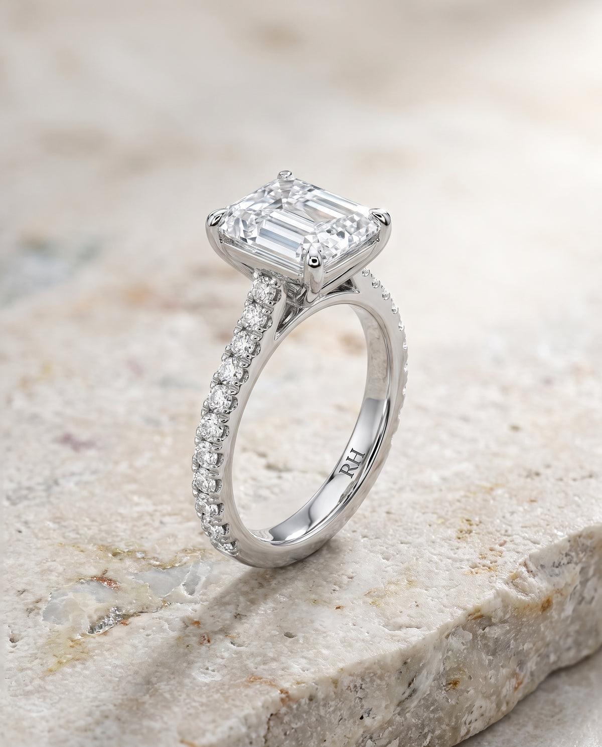 The Norah Classic Linear French Pavé Asscher Cut Engagement Ring Setting in Platinum