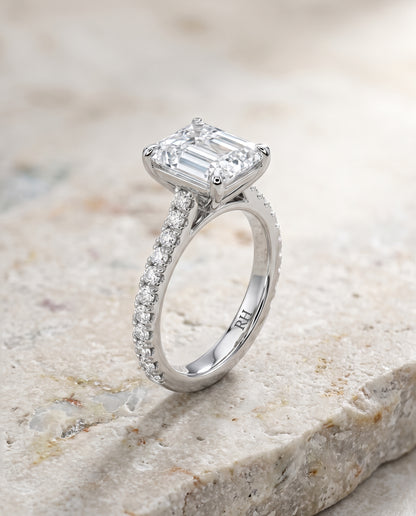 The Norah Classic Linear French Pavé Asscher Cut Engagement Ring Setting in Platinum