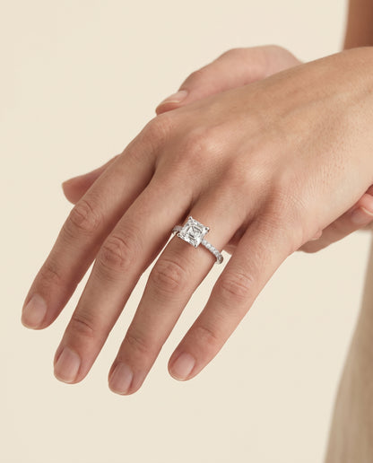 The Norah Classic Linear French Pavé Asscher Cut Engagement Ring Setting in Platinum