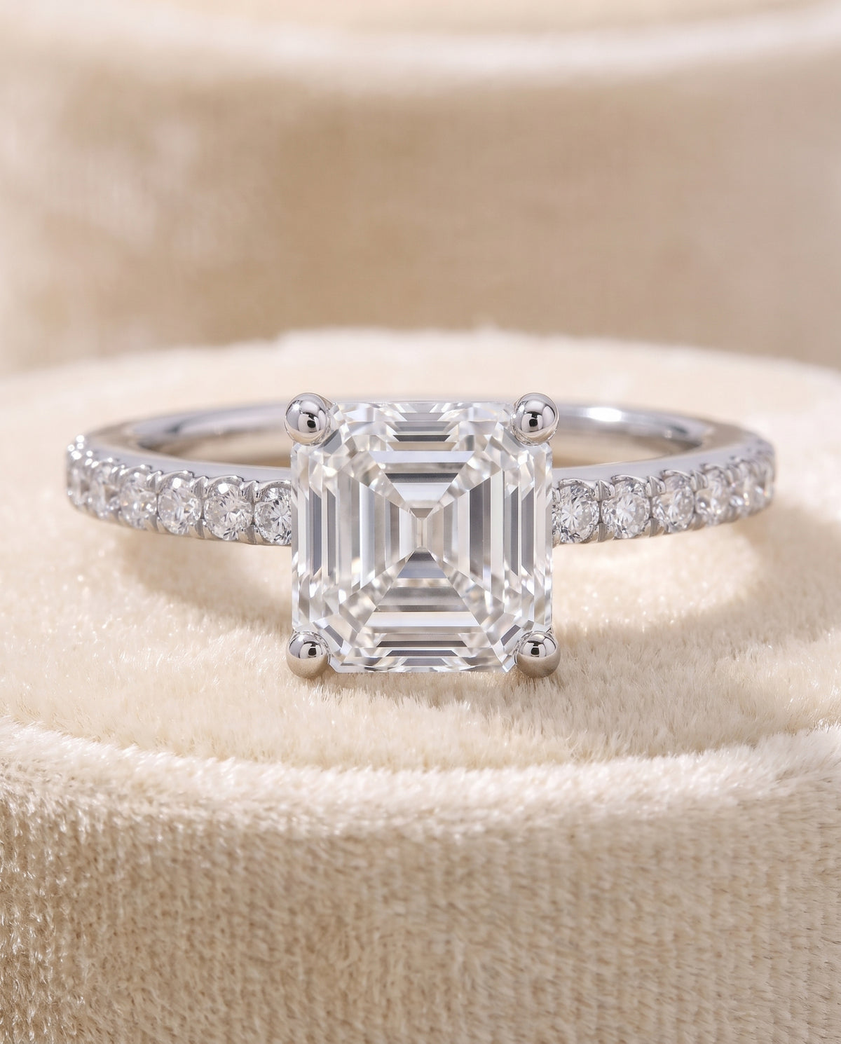 The Norah Classic Linear French Pavé Asscher Cut Engagement Ring Setting in Platinum
