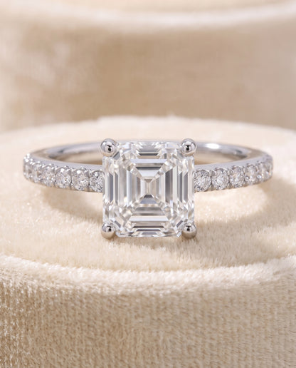 The Norah Classic Linear French Pavé Asscher Cut Engagement Ring Setting in Platinum