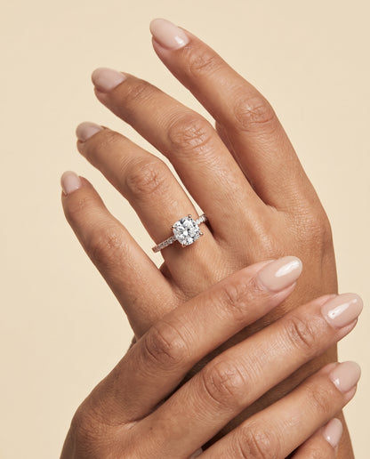 The Norah Classic Linear French Pavé Cushion Cut Engagement Ring Setting in 14K Rose Gold