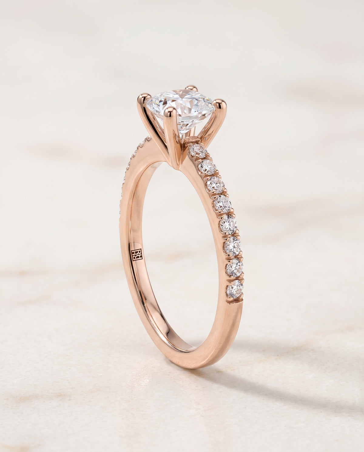 The Norah Classic Linear French Pavé Cushion Cut Engagement Ring Setting in 14K Rose Gold