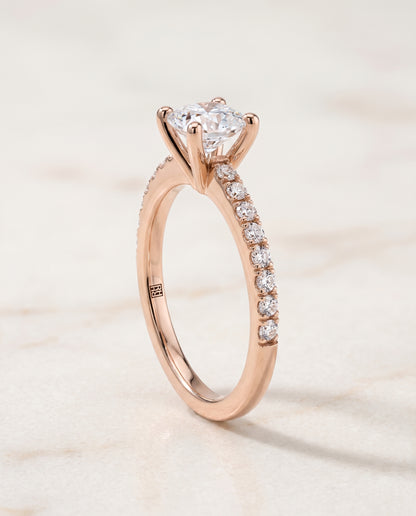 The Norah Classic Linear French Pavé Cushion Cut Engagement Ring Setting in 14K Rose Gold