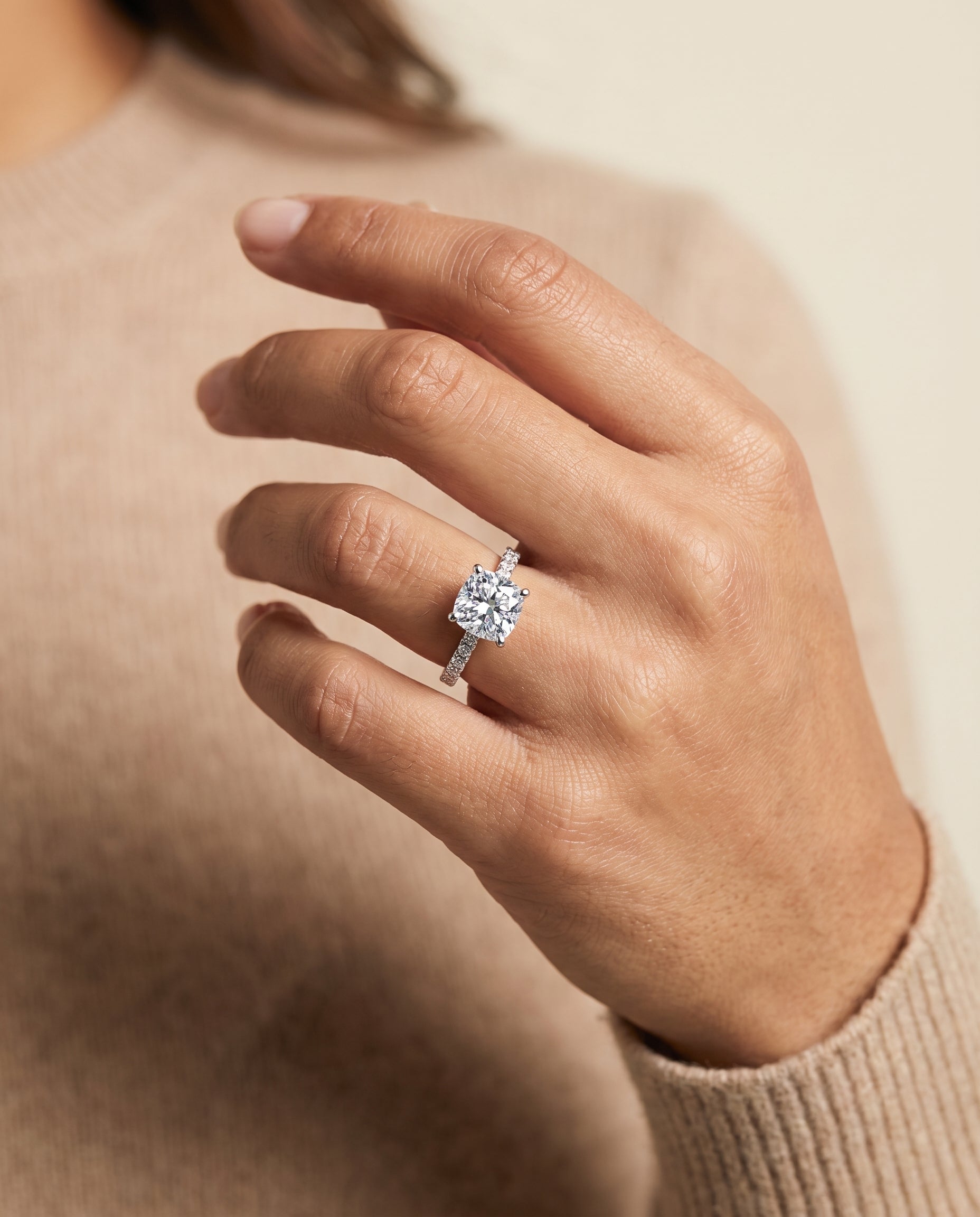 The Norah engagement ring setting in Platinum, classic linear french pavé cut design | RockHer