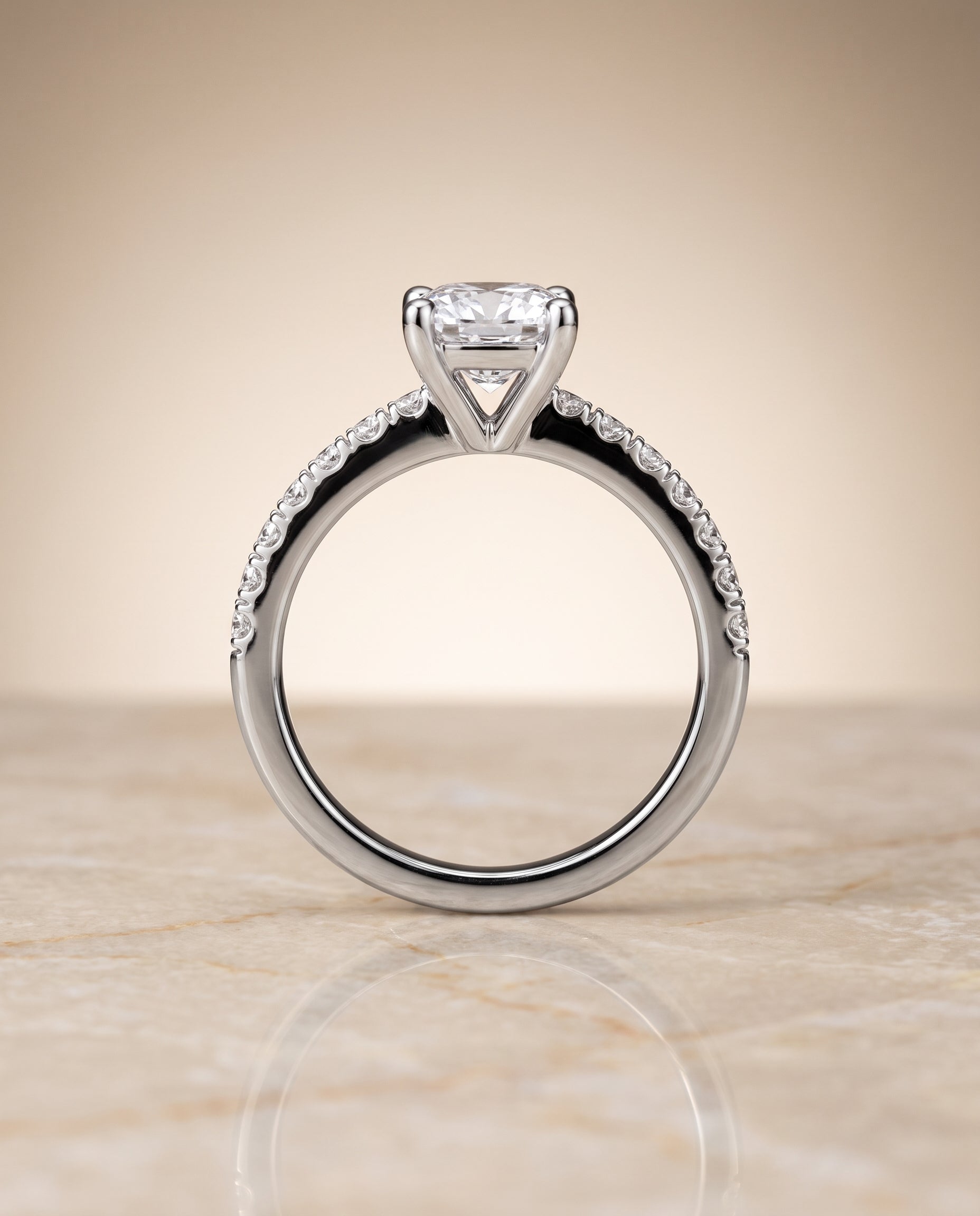Classic Linear French Pavé Cut styling on The Norah cushion engagement ring setting | RockHer