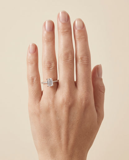 The Norah Classic Linear French Pavé Emerald Cut Engagement Ring Setting in 14K Rose Gold