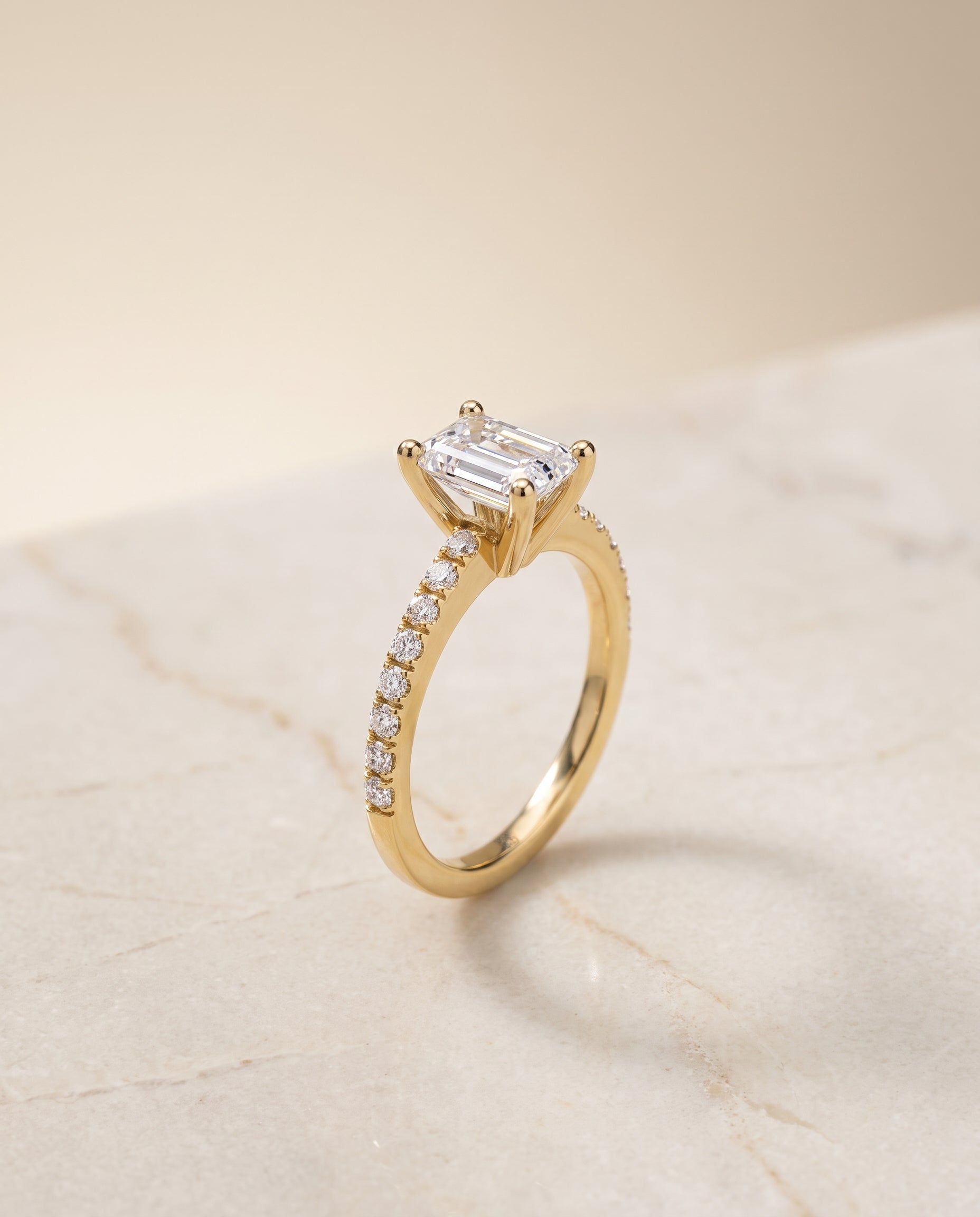 Classic Linear French Pavé Cut styling on The Norah emerald engagement ring setting | RockHer