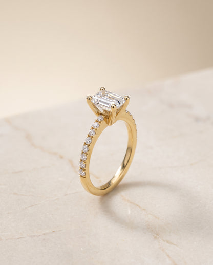 The Norah Classic Linear French Pavé Emerald Cut Engagement Ring Setting in 18K Yellow Gold