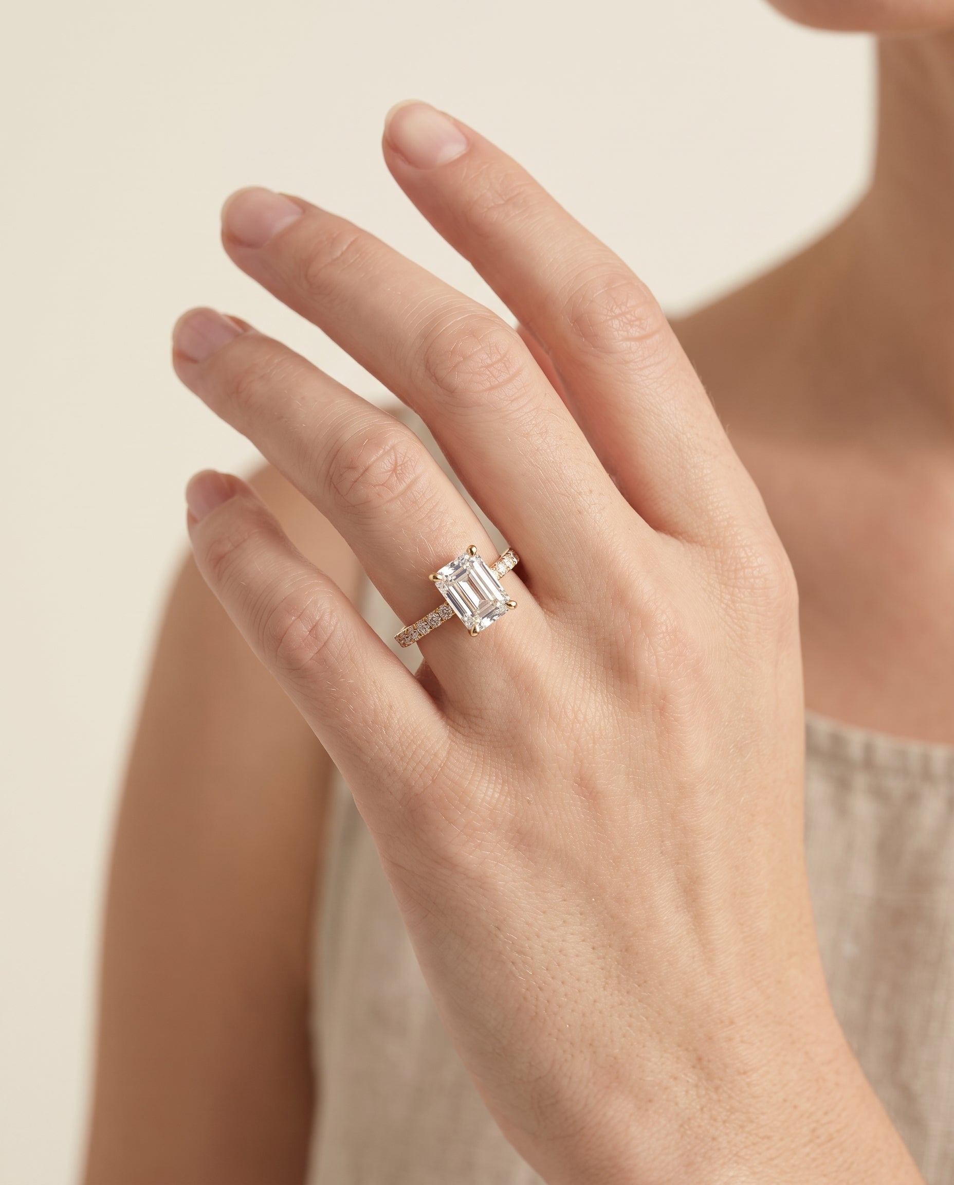 The Norah engagement ring setting in 18K Yellow Gold, classic linear french pavé cut design | RockHer