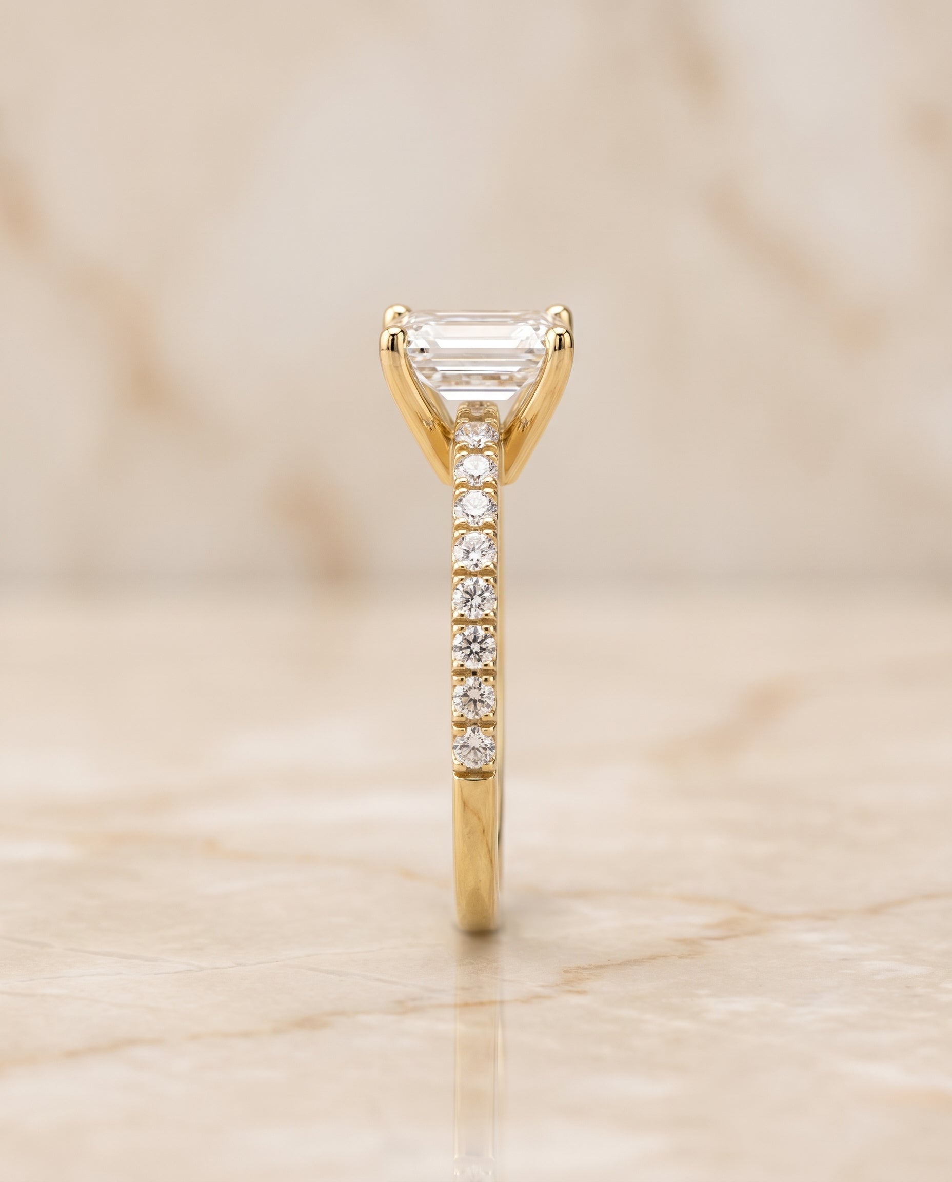 The Norah setting for emerald diamonds, made to order in 18K Yellow Gold | RockHer