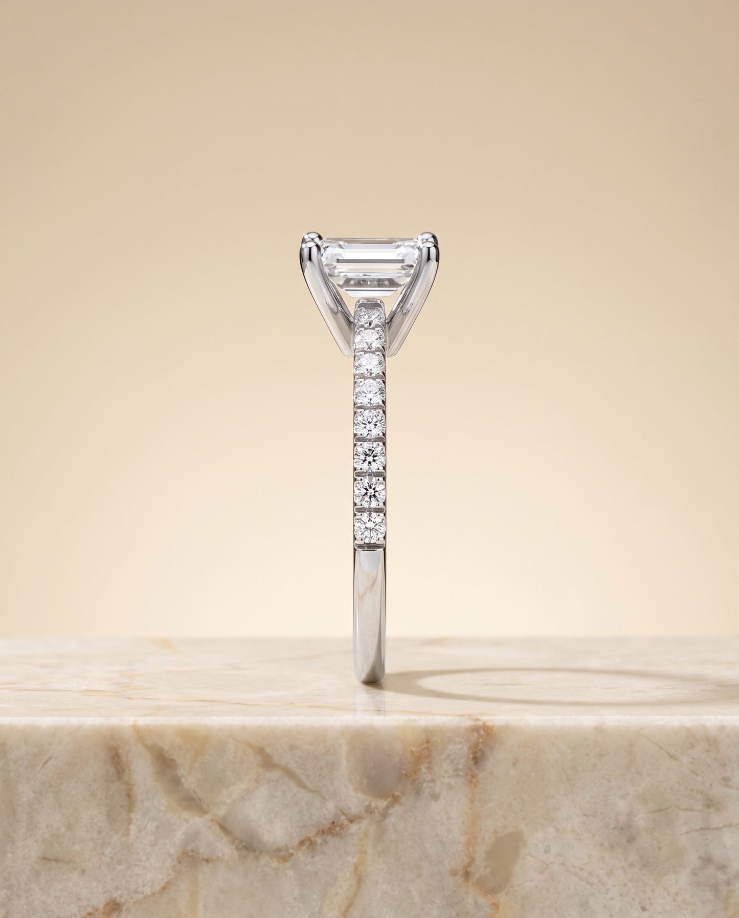 The Norah Classic Linear French Pavé Emerald Cut Engagement Ring Setting in 18K White Gold