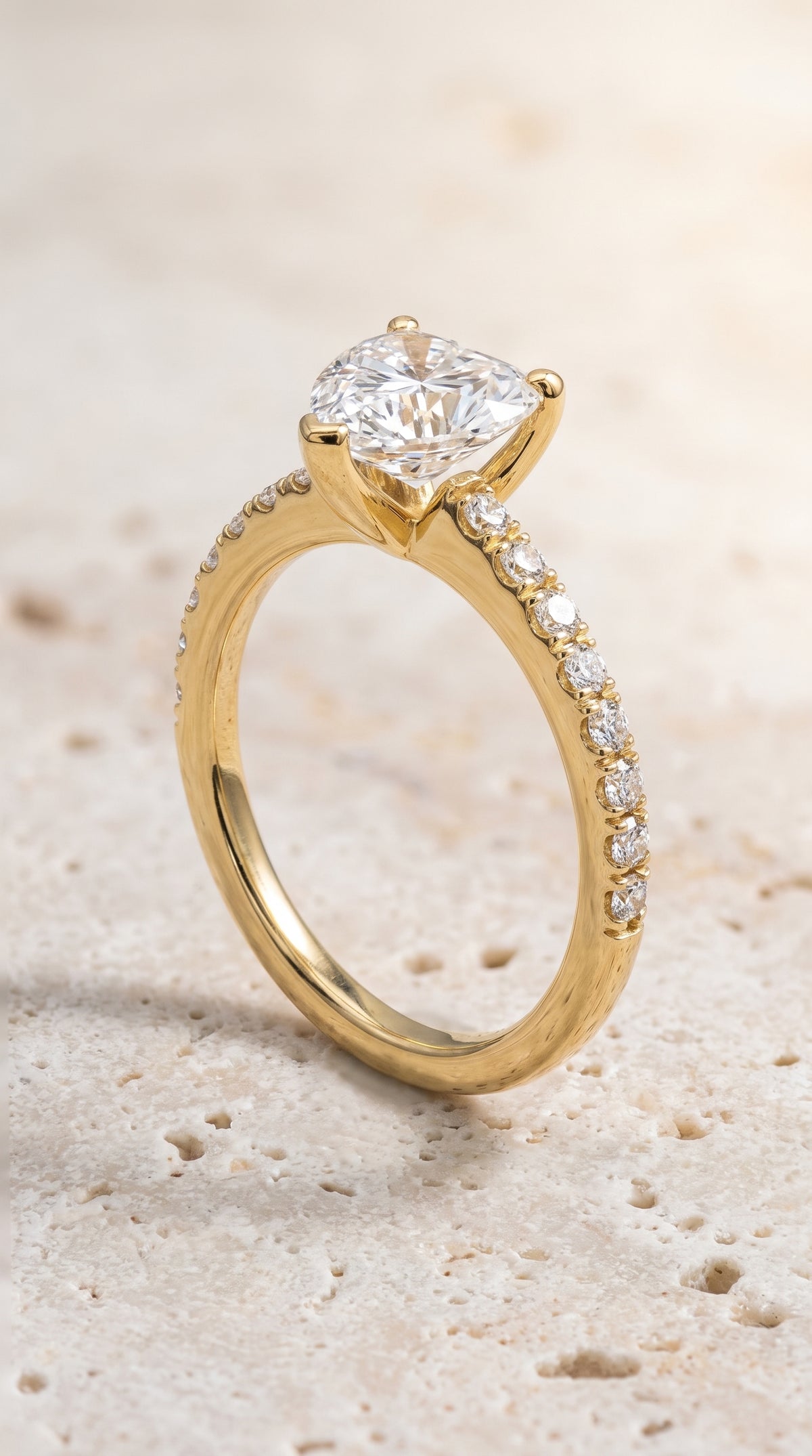 The Norah Classic Linear French Pavé Heart Engagement Ring Setting in 18K Yellow Gold