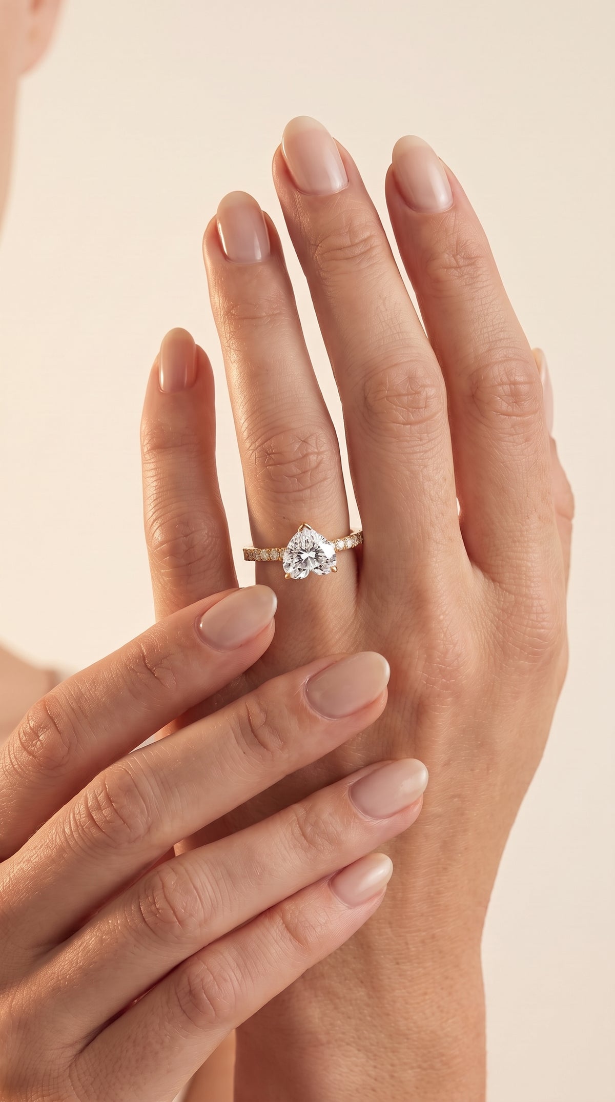 The Norah Classic Linear French Pavé Heart Engagement Ring Setting in 18K Yellow Gold