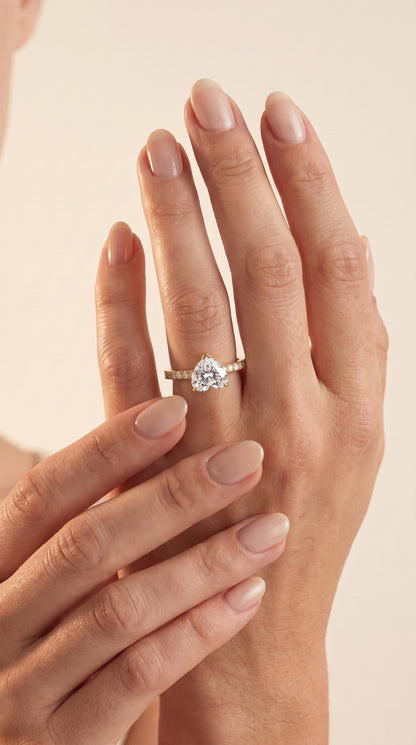 The Norah Classic Linear French Pavé Heart Engagement Ring Setting in 18K Yellow Gold