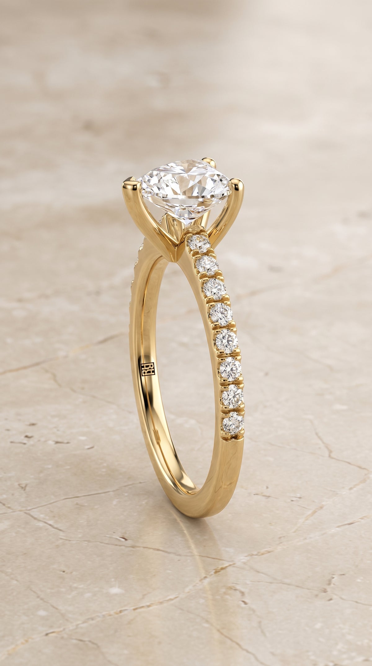 The Norah Classic Linear French Pavé Heart Engagement Ring Setting in 18K Yellow Gold