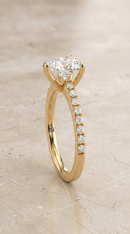 The Norah Classic Linear French Pavé Heart Engagement Ring Setting in 18K Yellow Gold