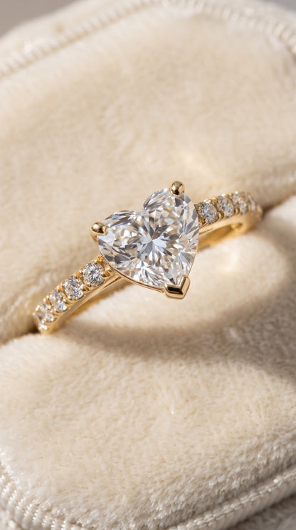 The Norah Classic Linear French Pavé Heart Engagement Ring Setting in 18K Yellow Gold