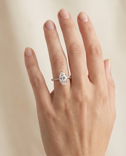 The Norah Classic Linear French Pavé Marquise Engagement Ring Setting in 14K Rose Gold