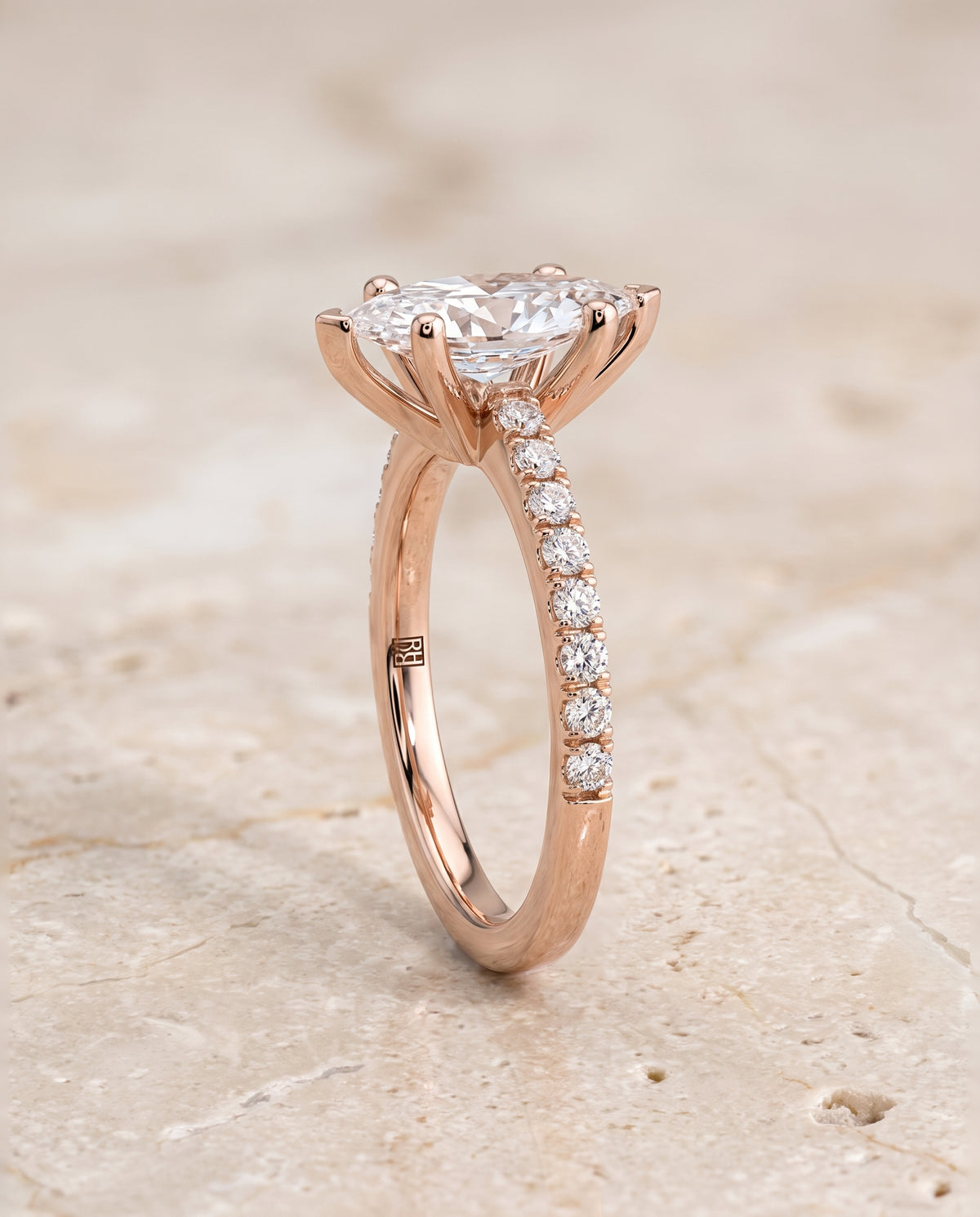 The Norah Classic Linear French Pavé Marquise Engagement Ring Setting in 14K Rose Gold