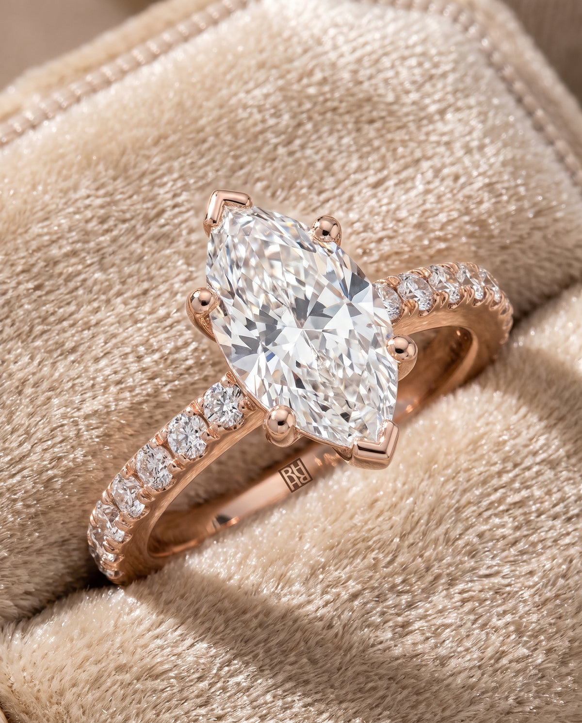 The Norah Classic Linear French Pavé Marquise Engagement Ring Setting in 14K Rose Gold